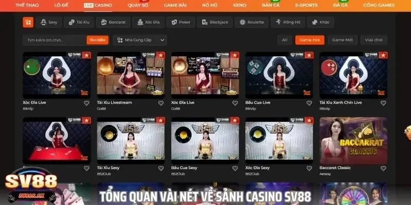 casino SV88 Giới thiệu tổng quan về sảnh casino SV88