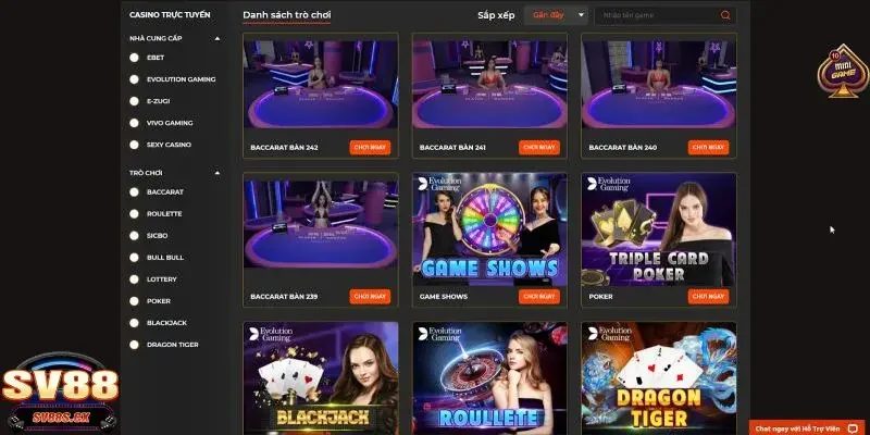 casino SV88 Điểm danh các trò chơi hấp dẫn tại live casino SV88